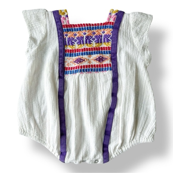 Pink Chicken | Embroidered Gauzy Bubble Romper (6-12 mos) - Picture 1 of 6